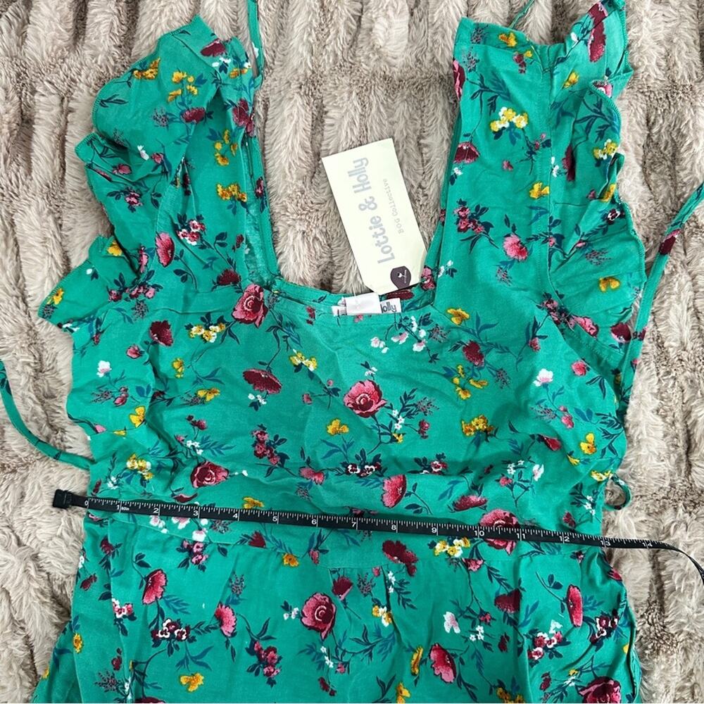 Lottie & Holly S Green Floral Tiered Mini Dress Tropical Resort Coquette - Picture 10 of 14